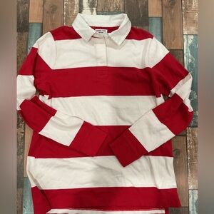 Lands end size medium red and white striped classic rugby nwot